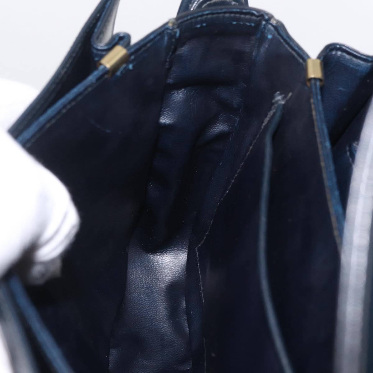 CELINE Shoulder Bag Leather Navy Gold Tone Auth ep16758