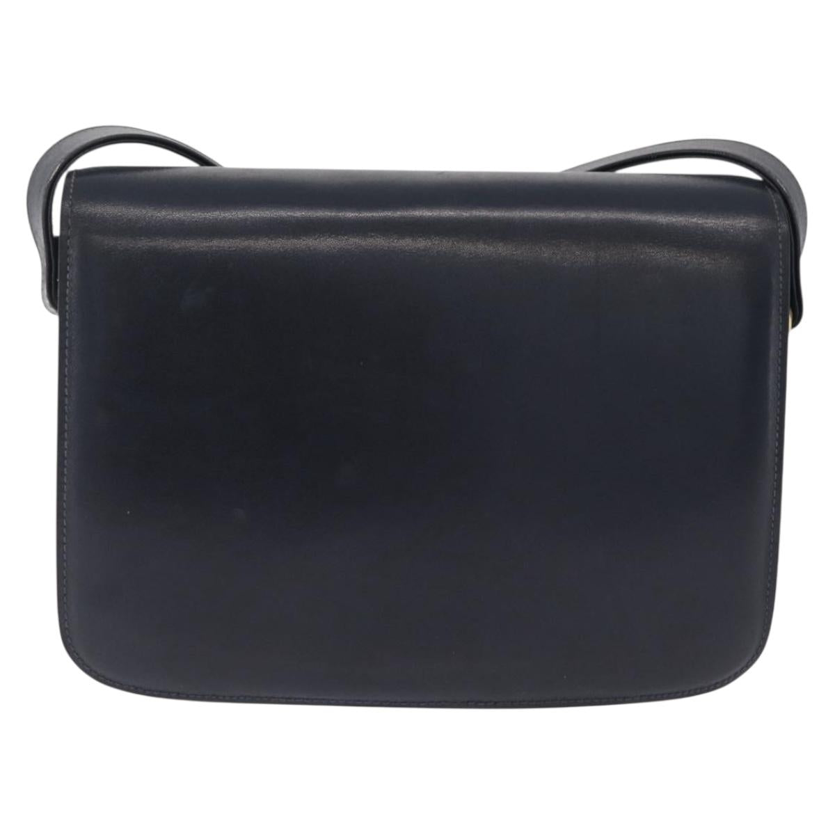 CELINE Shoulder Bag Leather Navy Gold Tone Auth ep16758