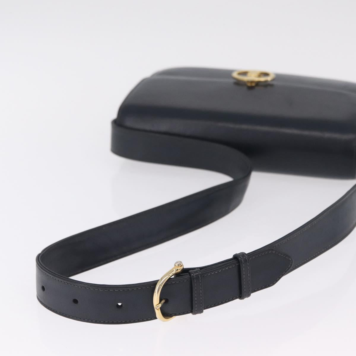 CELINE Shoulder Bag Leather Navy Gold Tone Auth ep16758