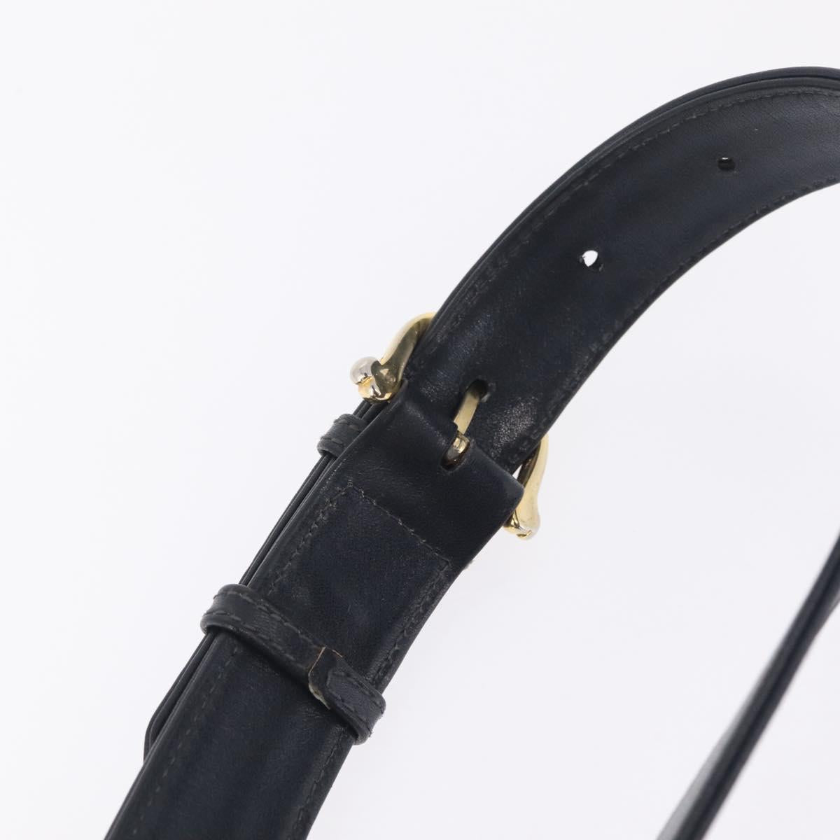 CELINE Shoulder Bag Leather Navy Gold Tone Auth ep16758