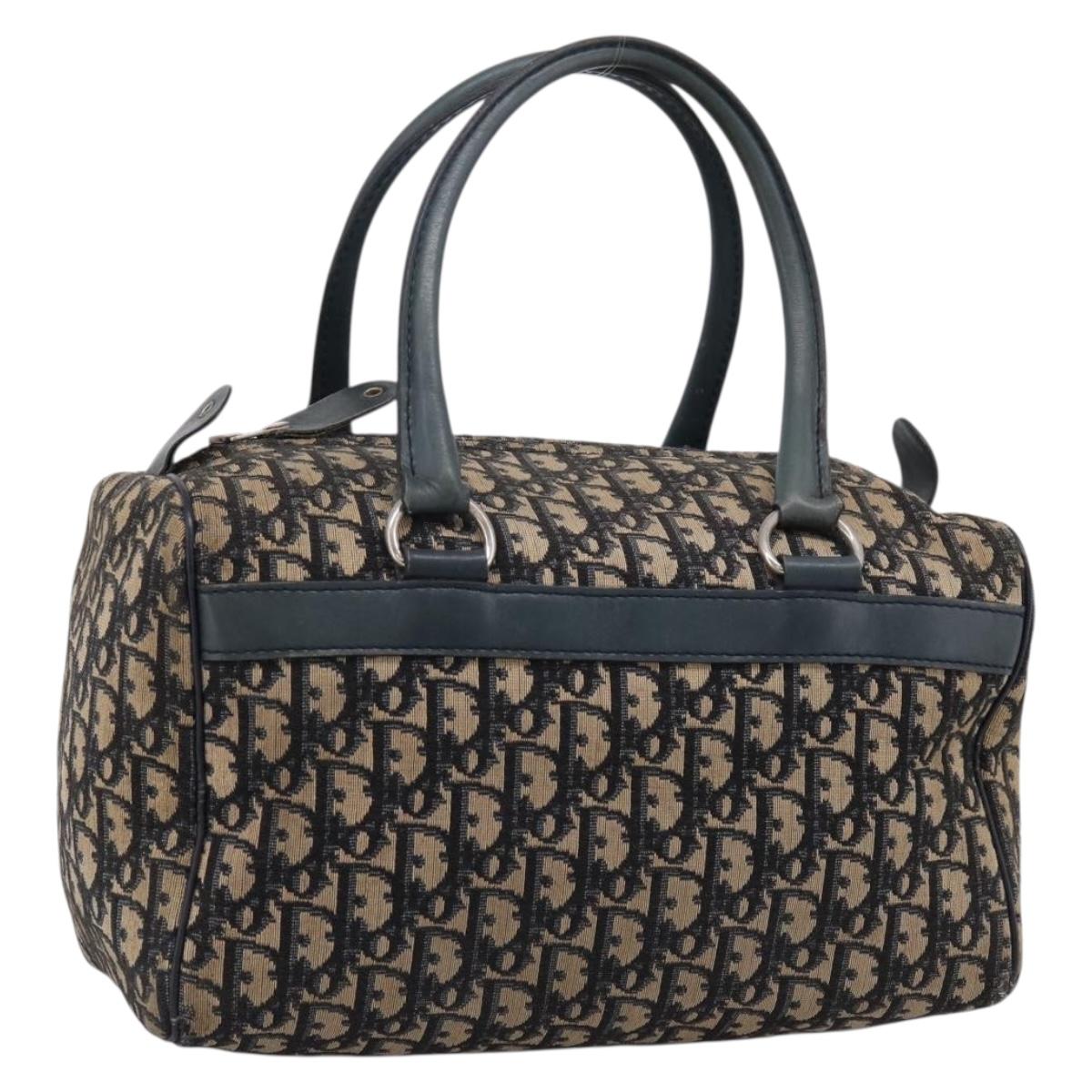 Christian Dior Trotter Canvas Boston Bag Navy Silver Auth ep16763