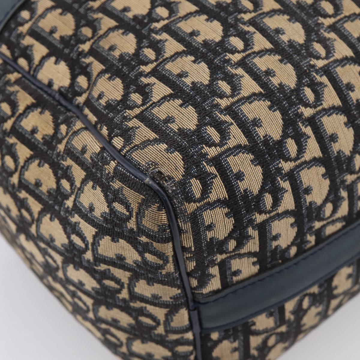 Christian Dior Trotter Canvas Boston Bag Navy Silver Auth ep16763