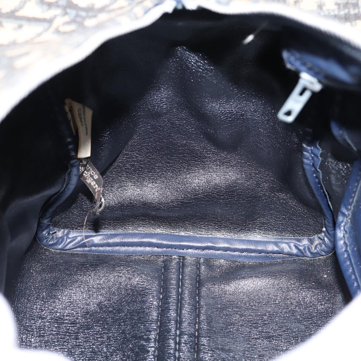 Christian Dior Trotter Canvas Boston Bag Navy Silver Auth ep16763