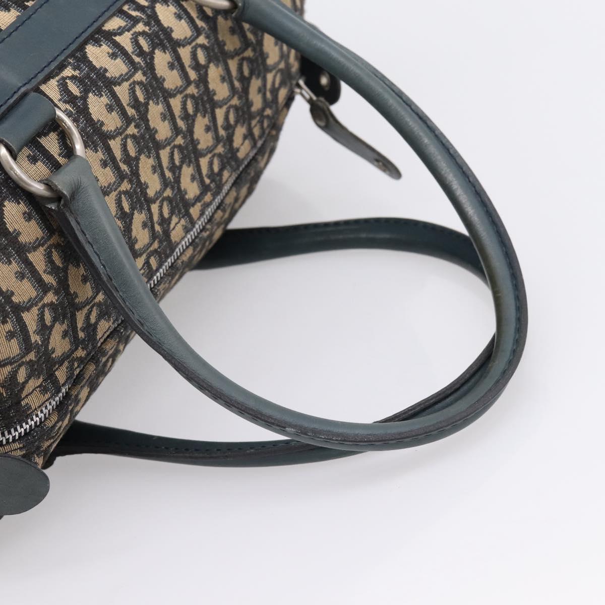 Christian Dior Trotter Canvas Boston Bag Navy Silver Auth ep16763