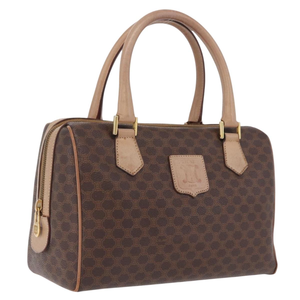 CELINE Macadam Hand Bag PVC Brown Gold Tone Auth ep16767