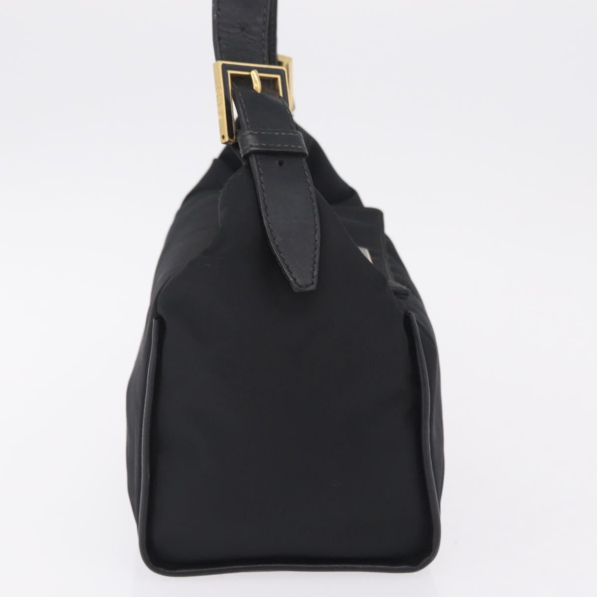 FENDI Hand Bag Nylon Black Gold Tone Auth ep16768