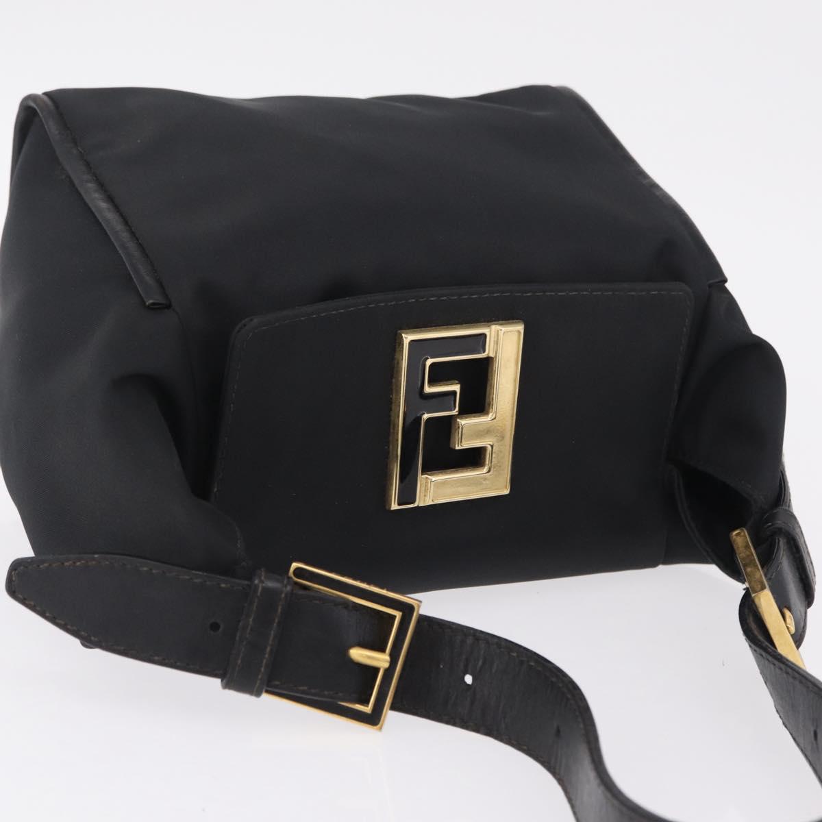 FENDI Hand Bag Nylon Black Gold Tone Auth ep16768