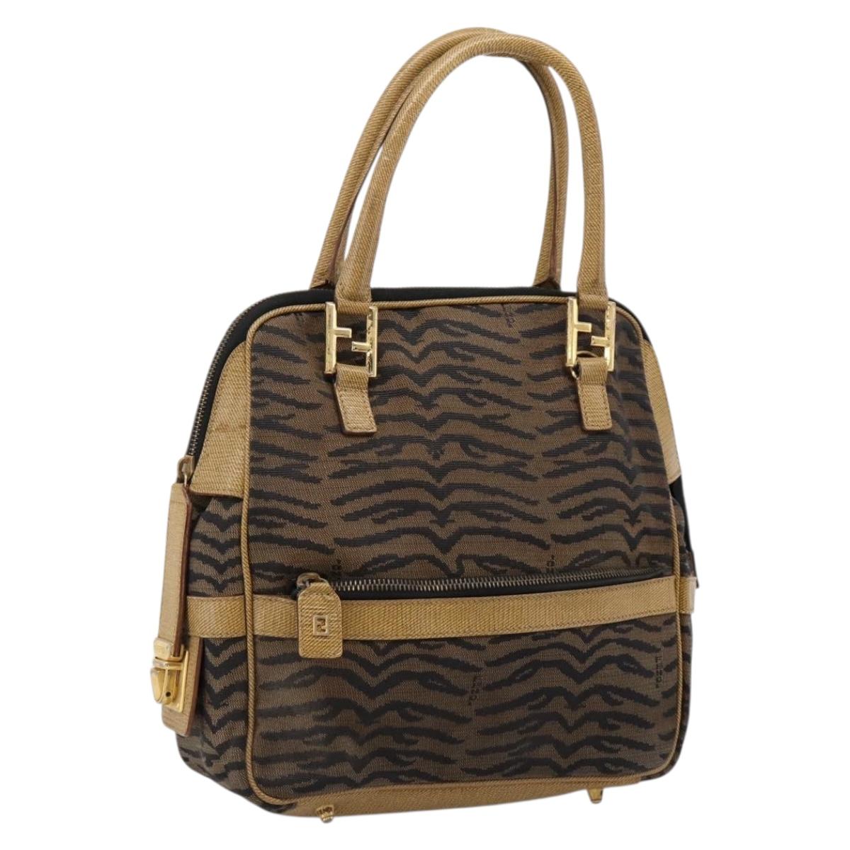 FENDI Hand Bag Canvas Brown Gold Auth ep16770