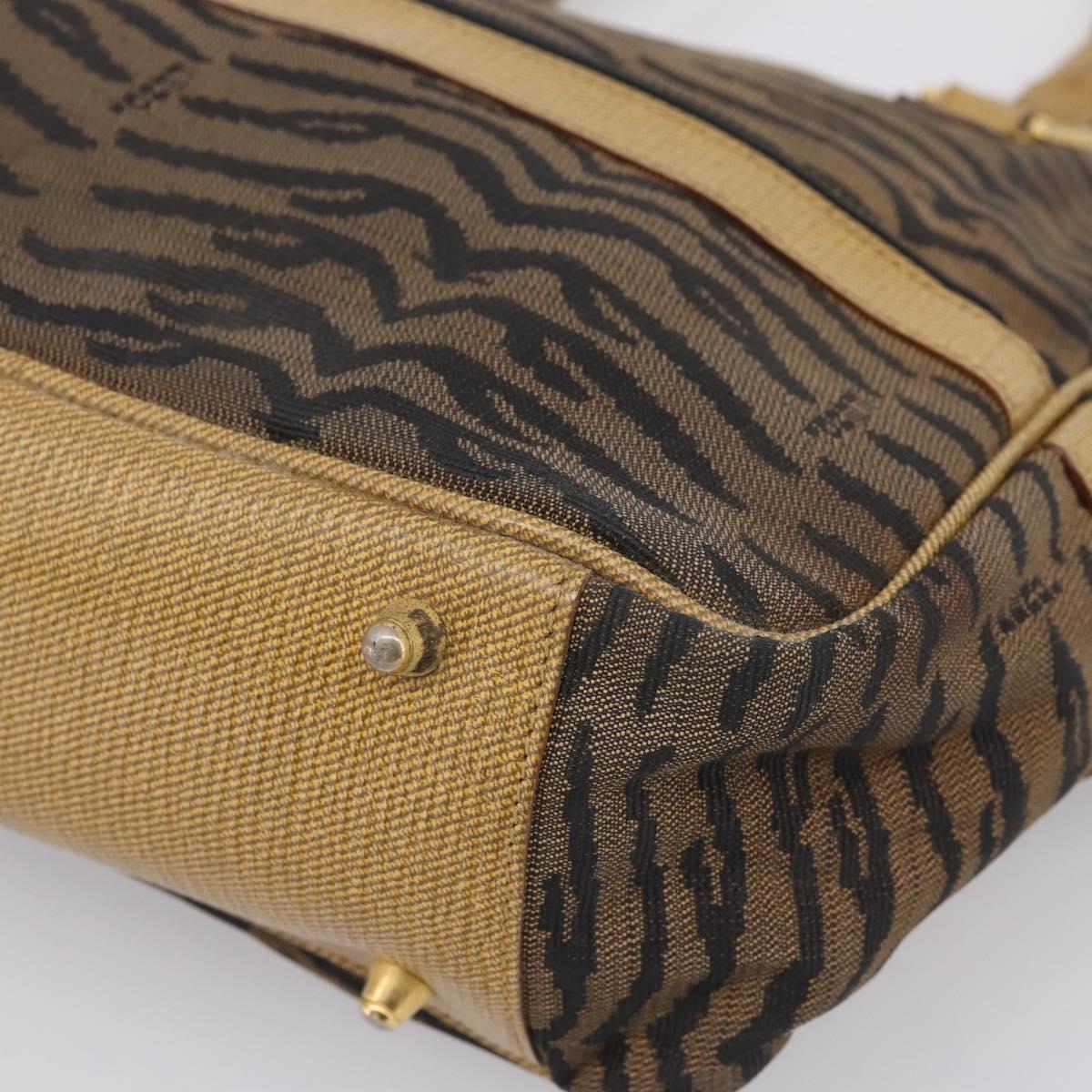 FENDI Hand Bag Canvas Brown Gold Auth ep16770