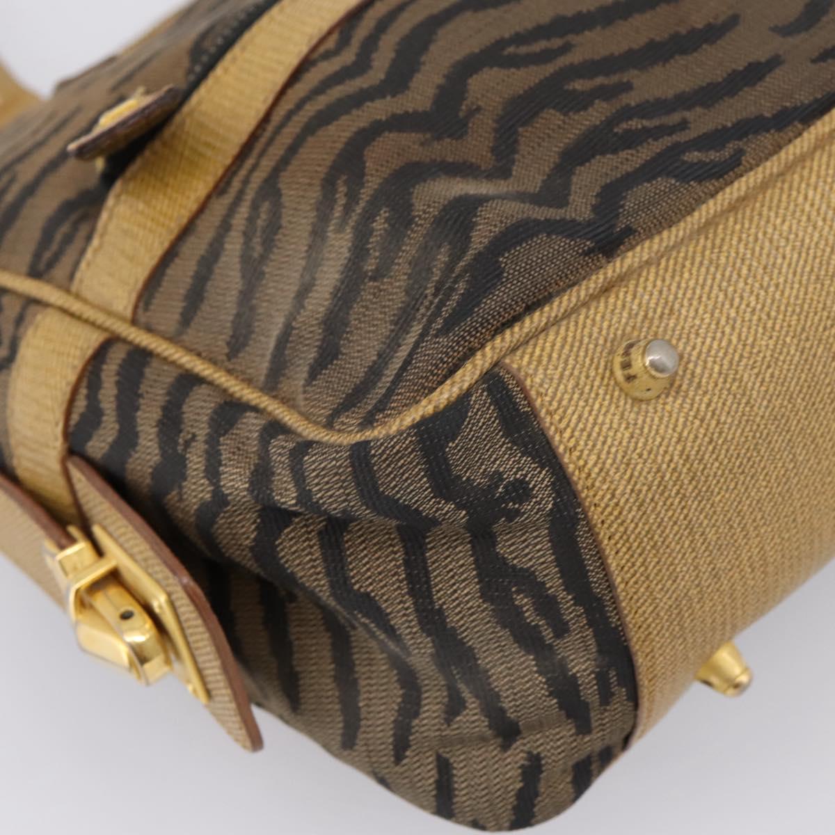 FENDI Hand Bag Canvas Brown Gold Auth ep16770