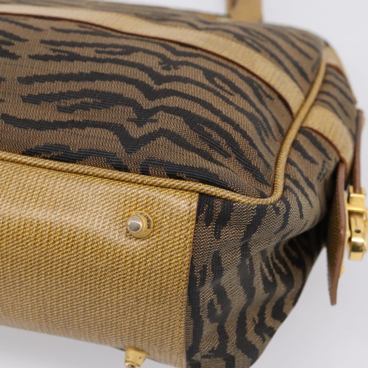 FENDI Hand Bag Canvas Brown Gold Auth ep16770