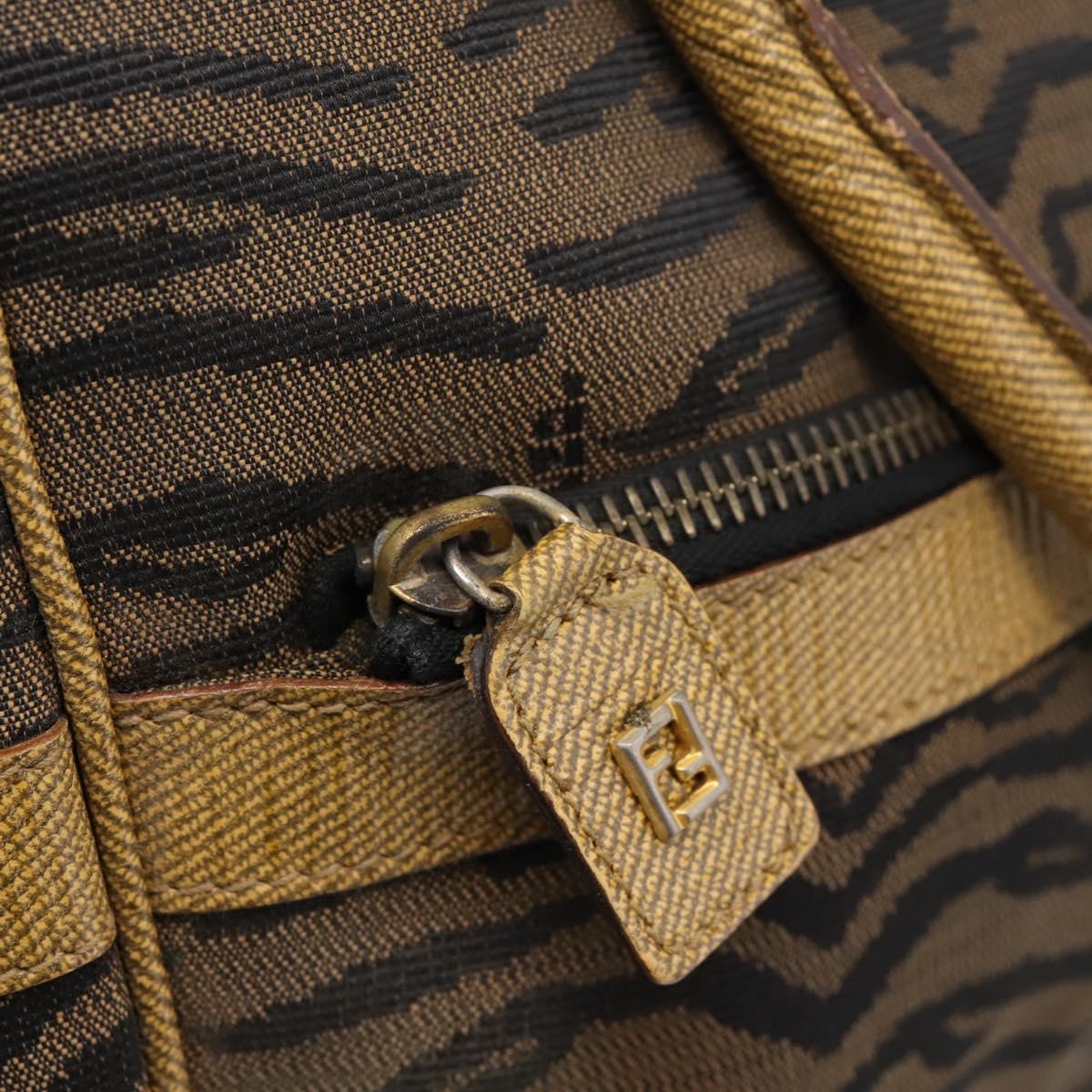 FENDI Hand Bag Canvas Brown Gold Auth ep16770