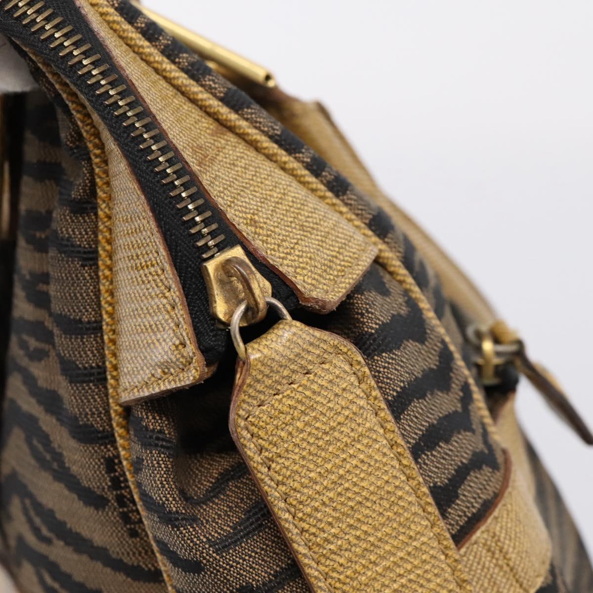 FENDI Hand Bag Canvas Brown Gold Auth ep16770