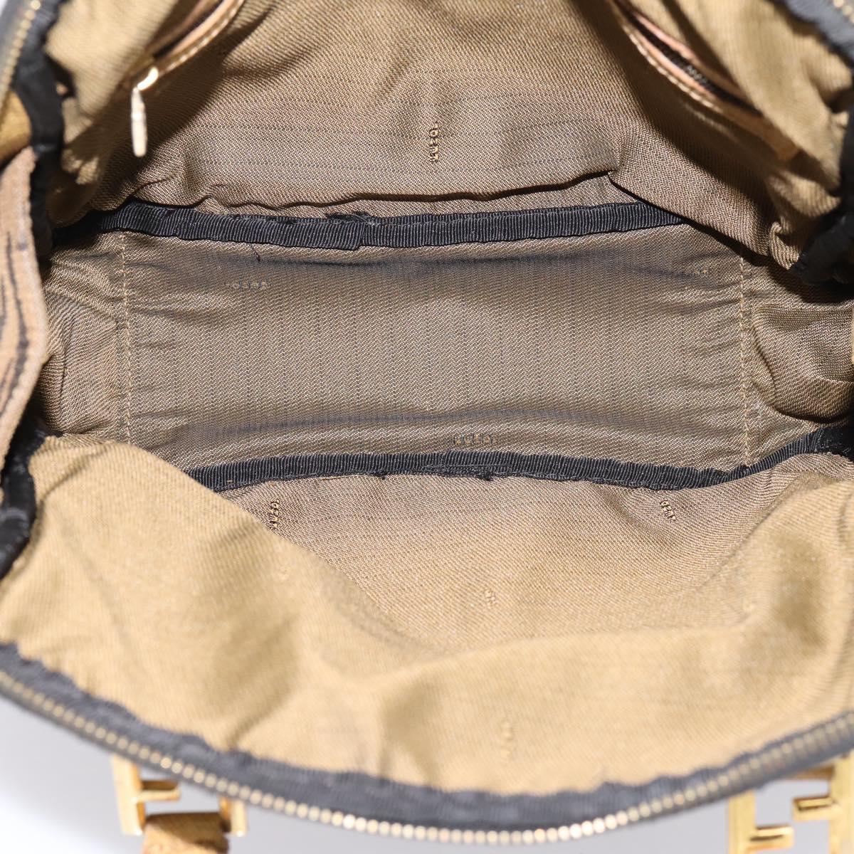 FENDI Hand Bag Canvas Brown Gold Auth ep16770