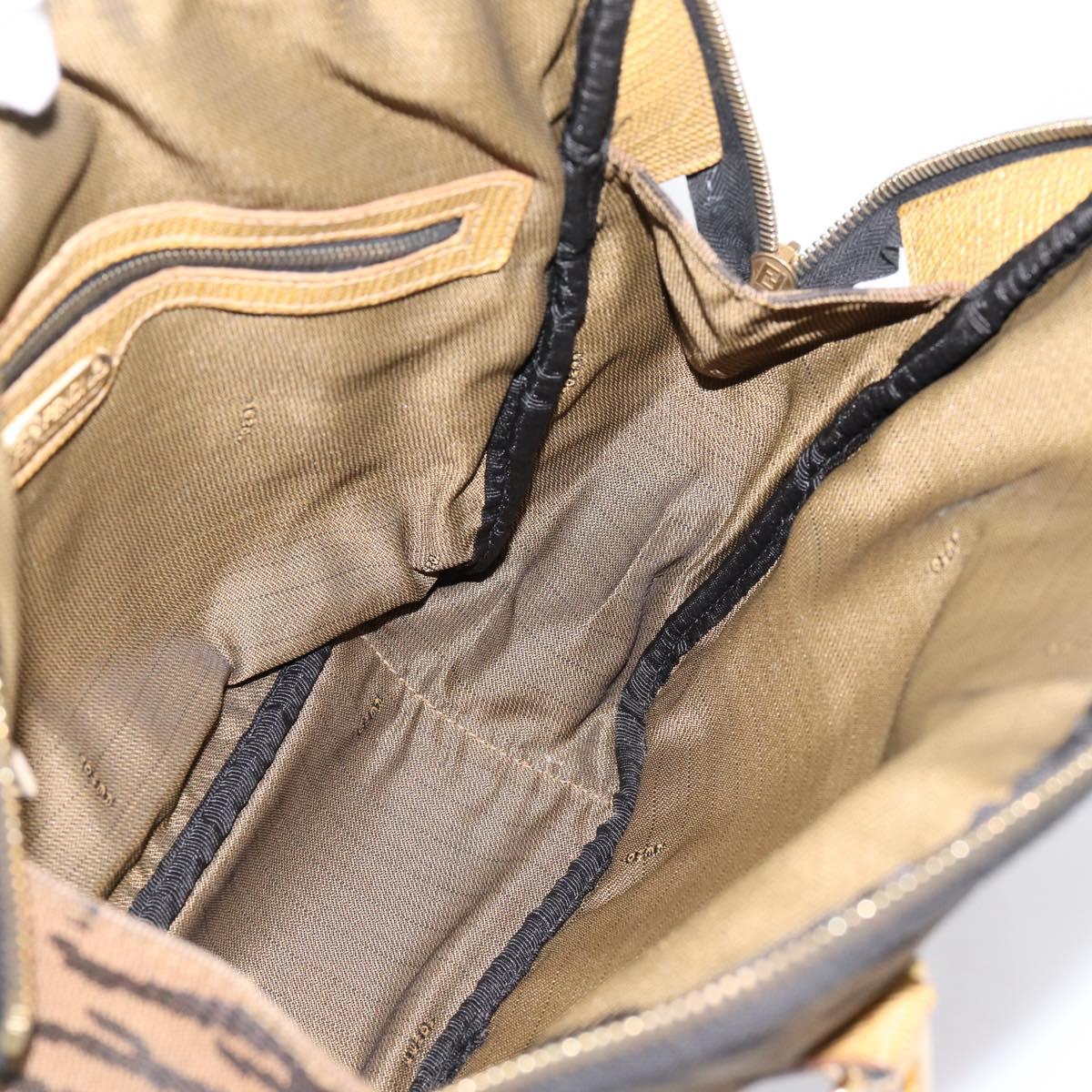 FENDI Hand Bag Canvas Brown Gold Auth ep16770