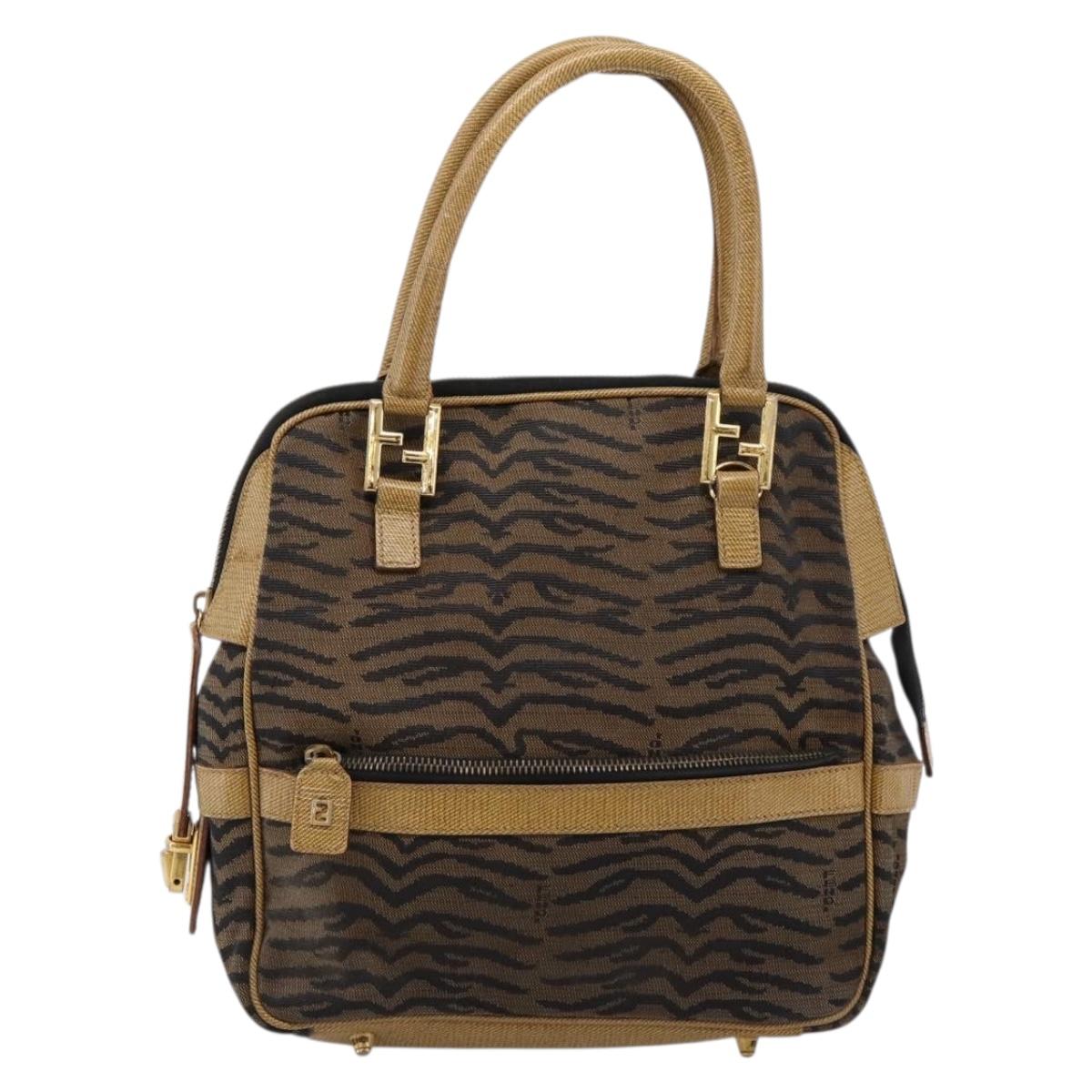 FENDI Hand Bag Canvas Brown Gold Auth ep16770