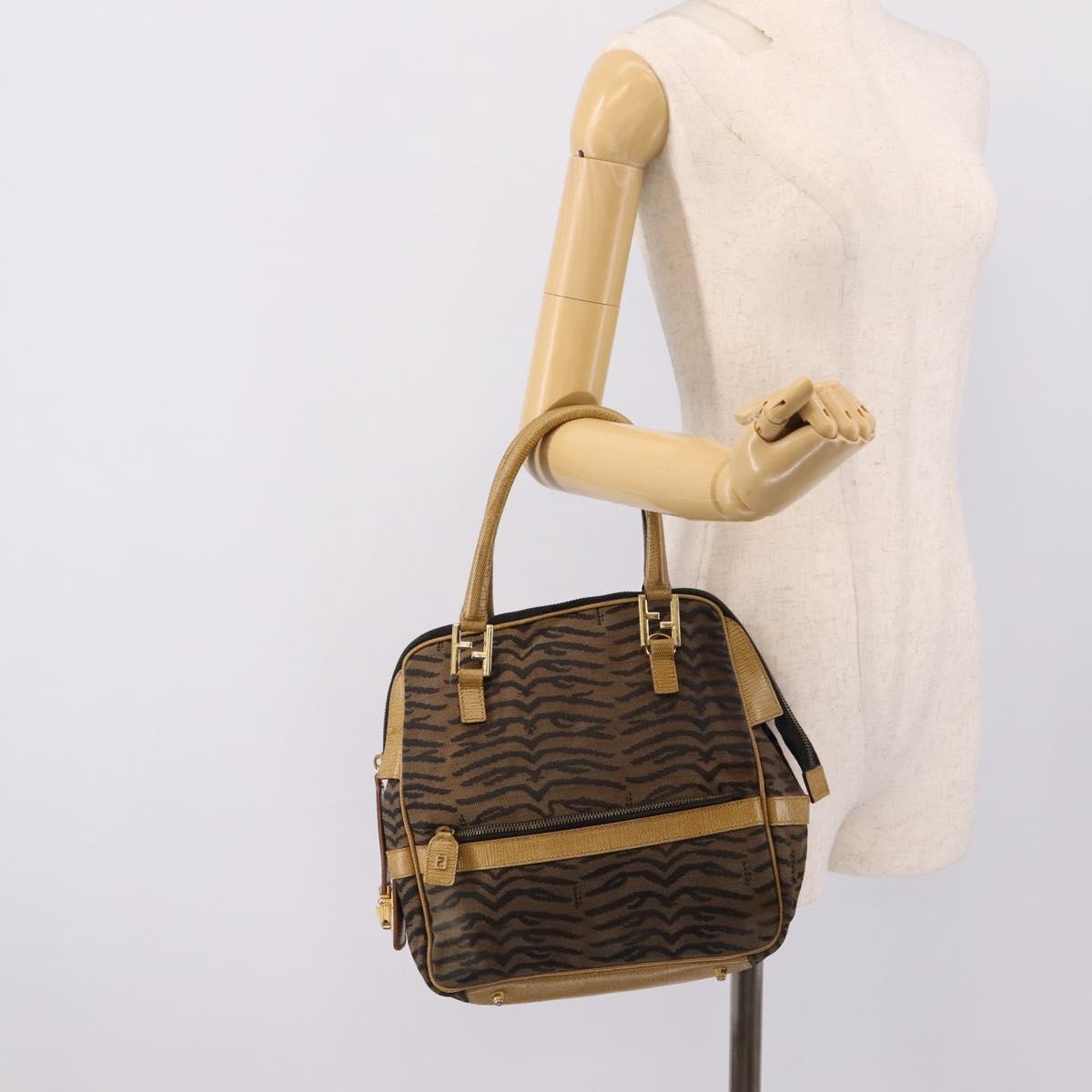 FENDI Hand Bag Canvas Brown Gold Auth ep16770