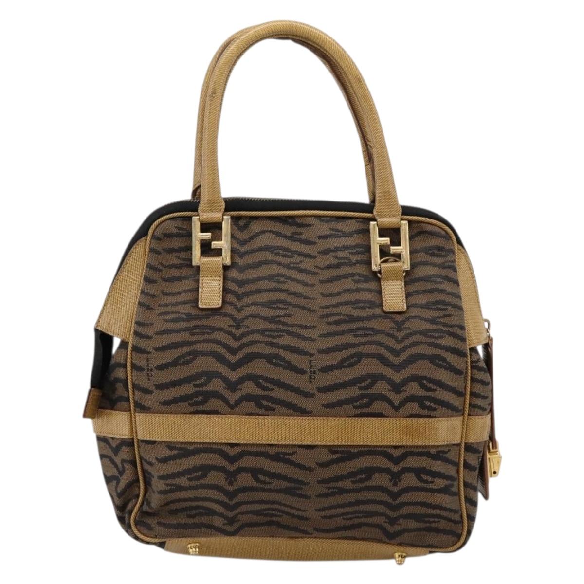 FENDI Hand Bag Canvas Brown Gold Auth ep16770