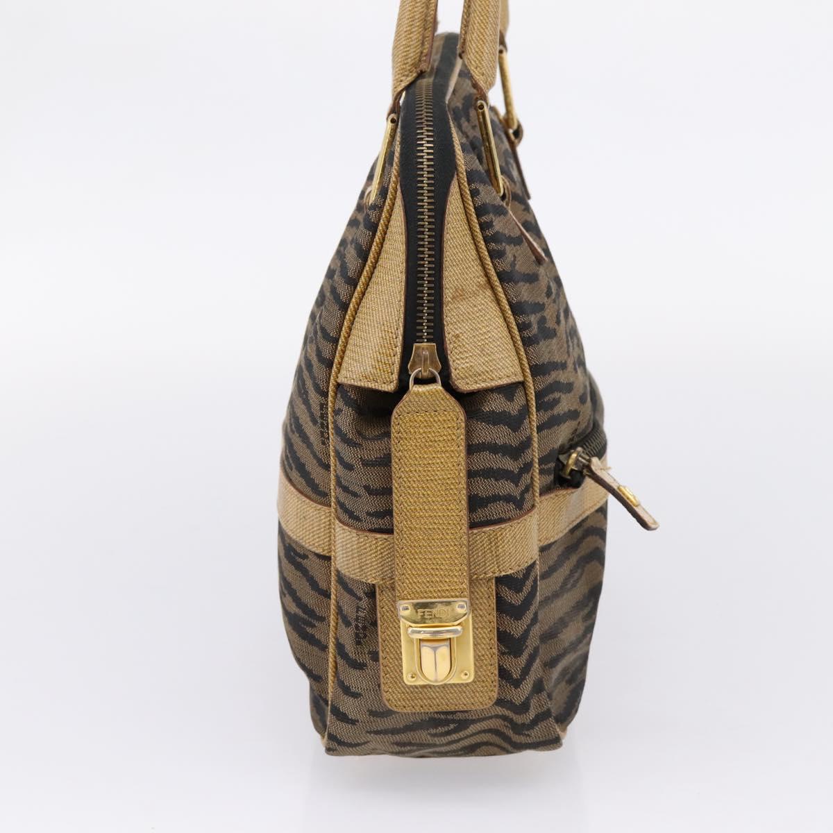 FENDI Hand Bag Canvas Brown Gold Auth ep16770