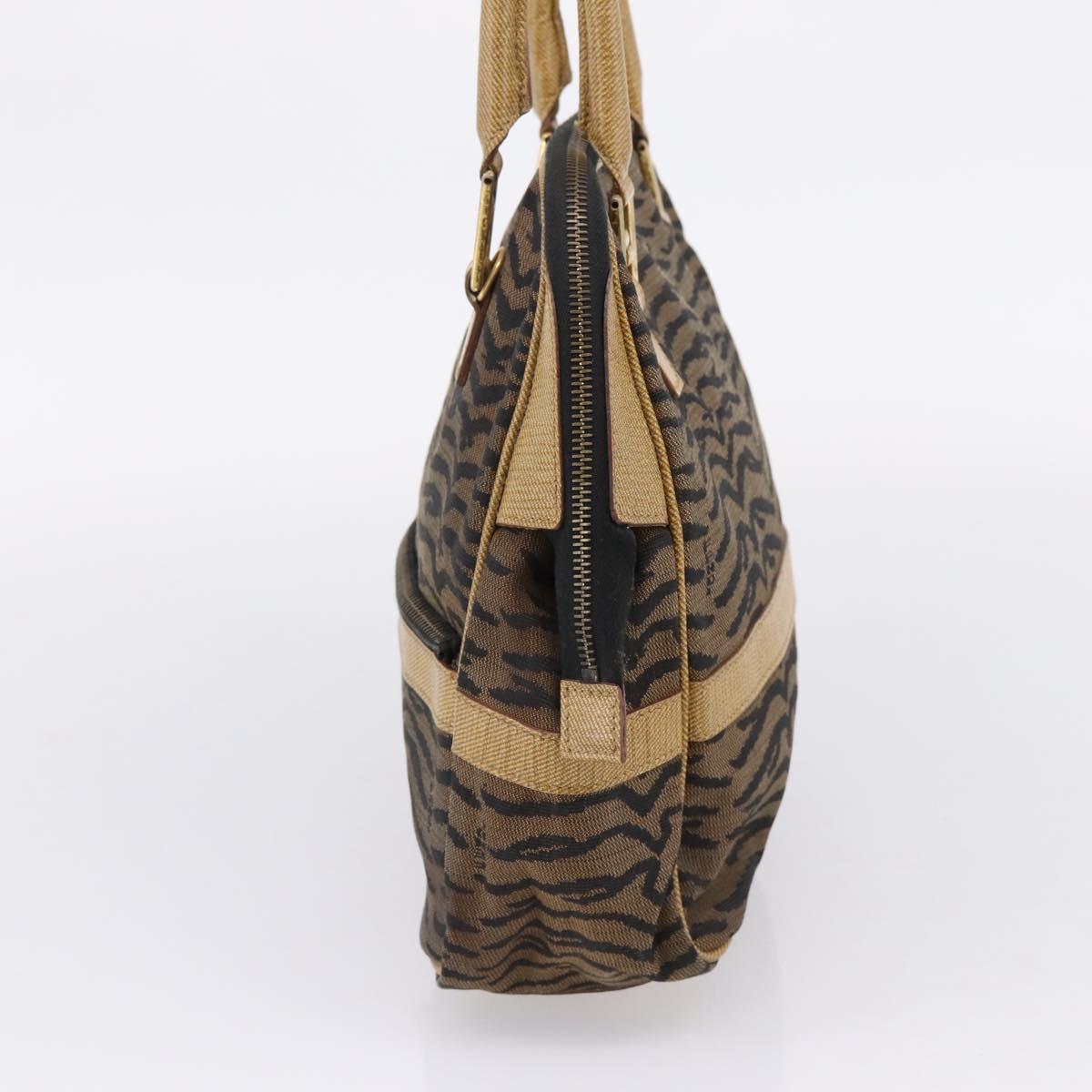 FENDI Hand Bag Canvas Brown Gold Auth ep16770