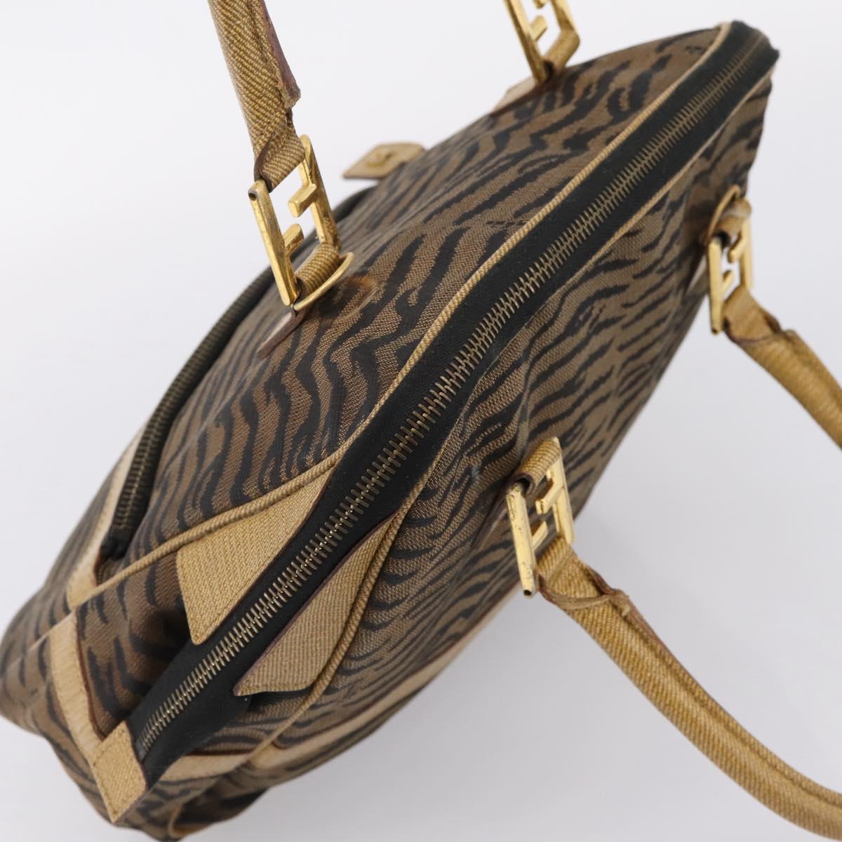 FENDI Hand Bag Canvas Brown Gold Auth ep16770