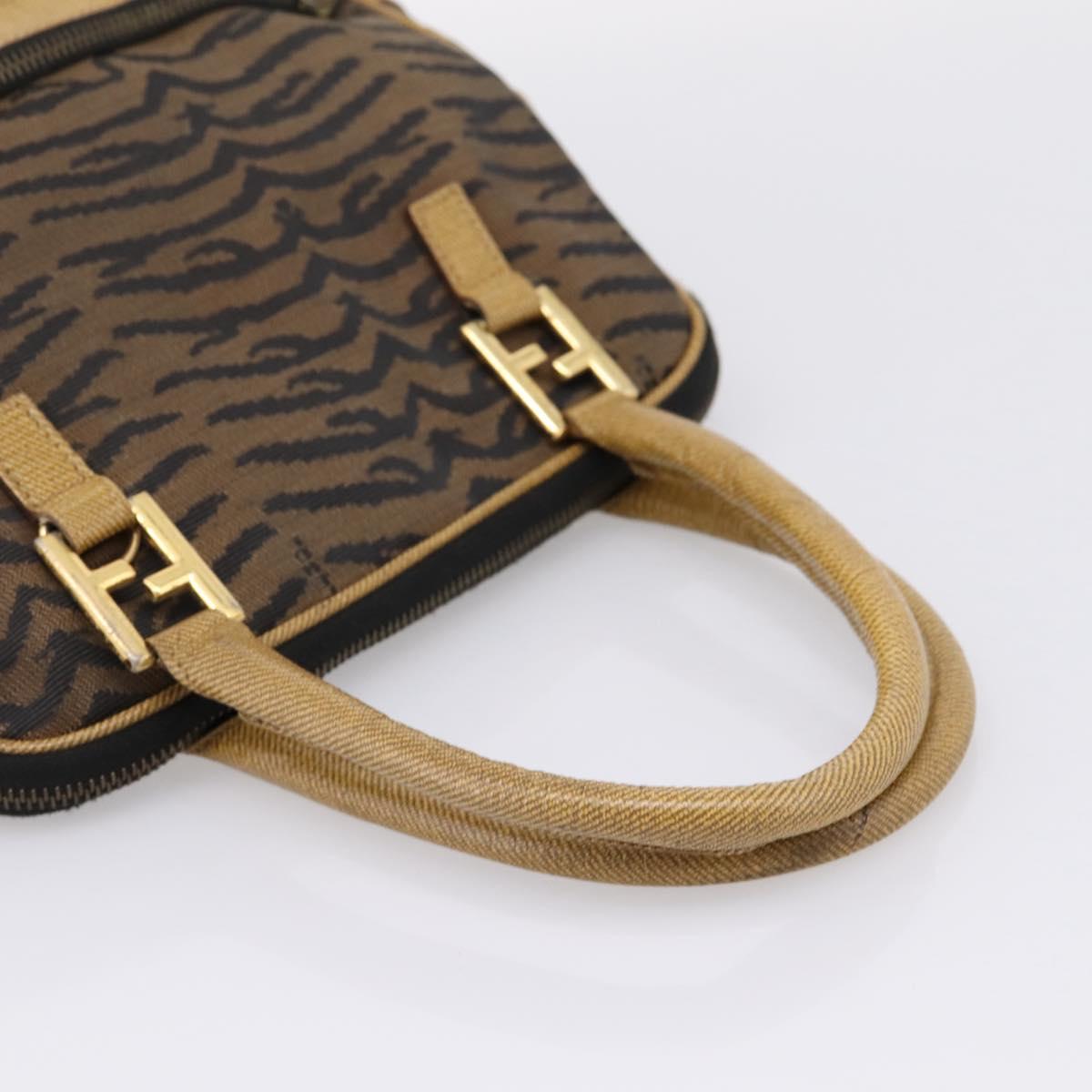 FENDI Hand Bag Canvas Brown Gold Auth ep16770