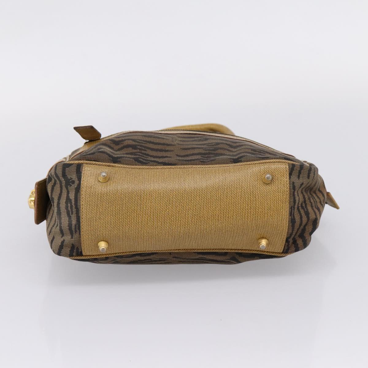 FENDI Hand Bag Canvas Brown Gold Auth ep16770