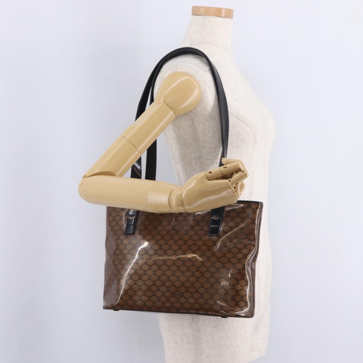 CELINE Macadam Tote Bag PVC Brown Gold Tone Auth ep16772A