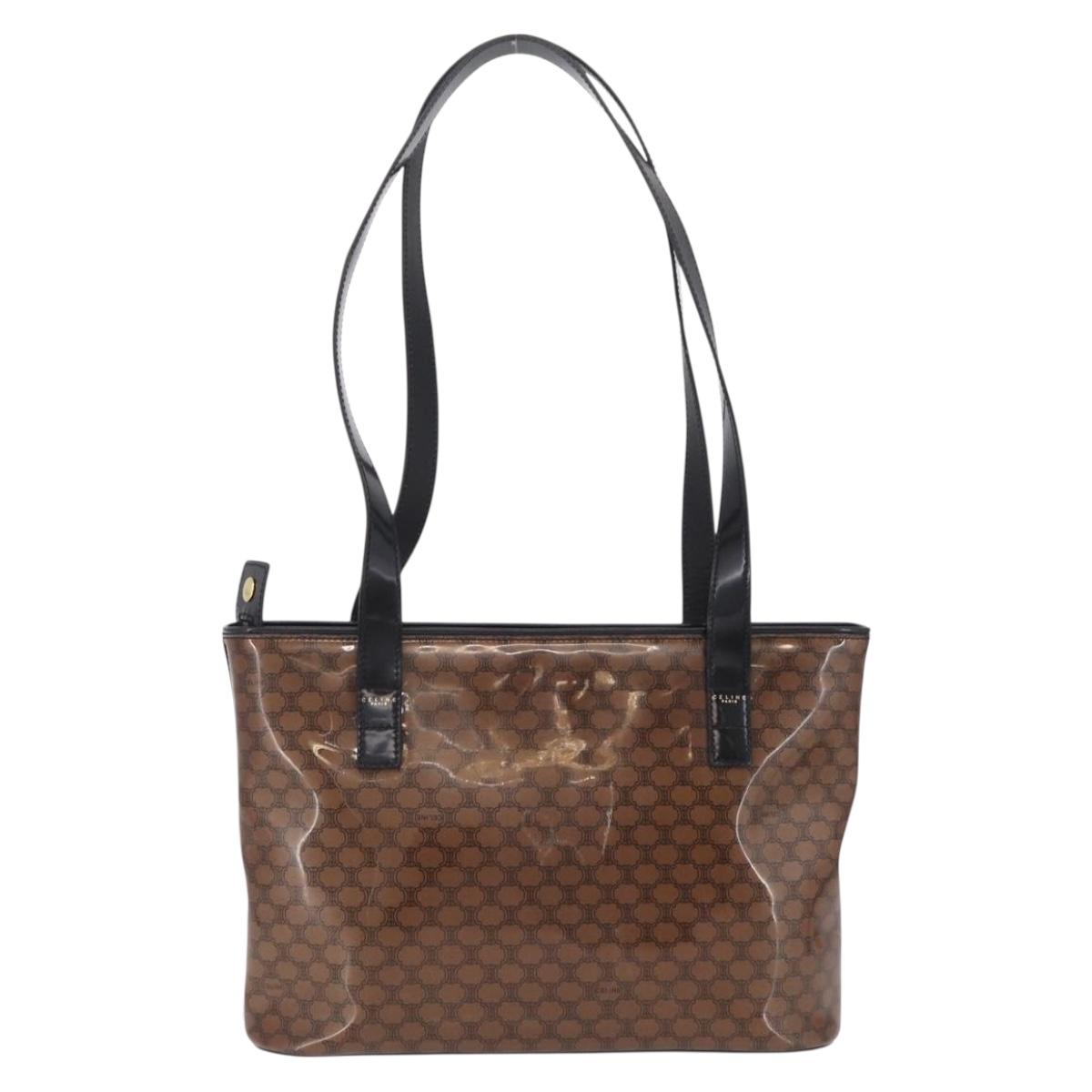 CELINE Macadam Tote Bag PVC Brown Gold Tone Auth ep16772A