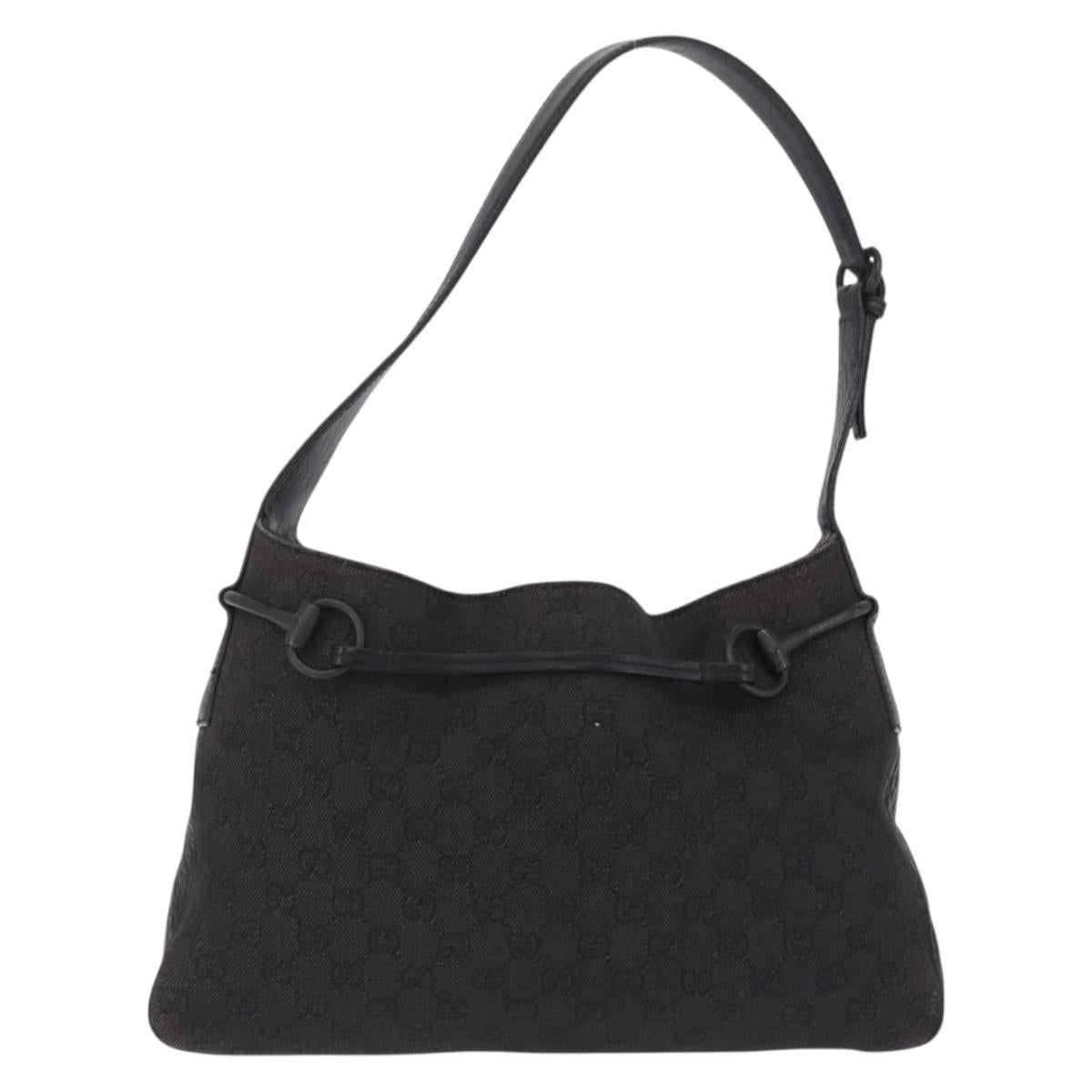 GUCCI GG Canvas Horsebit Shoulder Bag Black 101975 Auth ep16774