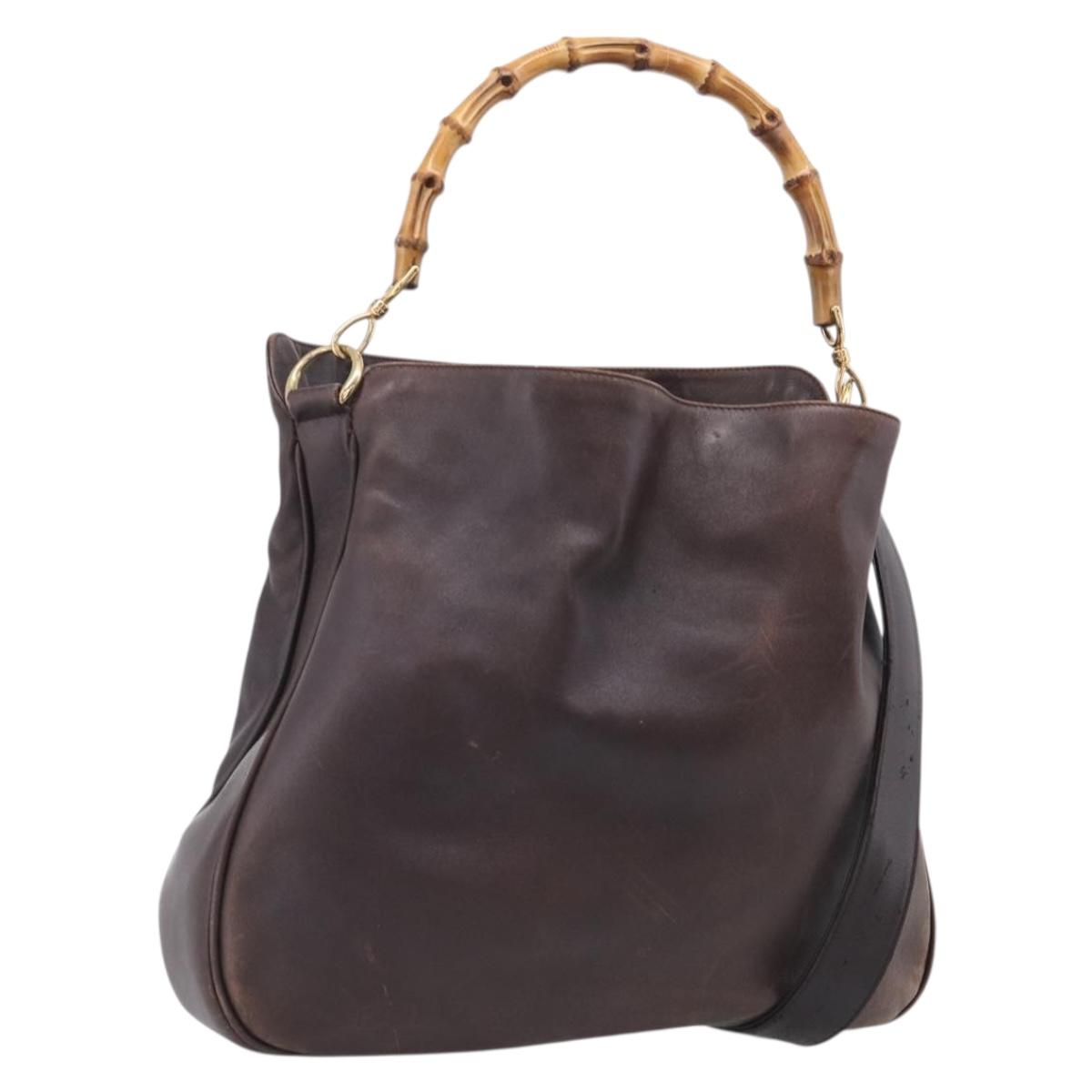 GUCCI Bamboo Hand Bag Leather 2way Brown Gold Tone 001 2123 1577 Auth ep16776