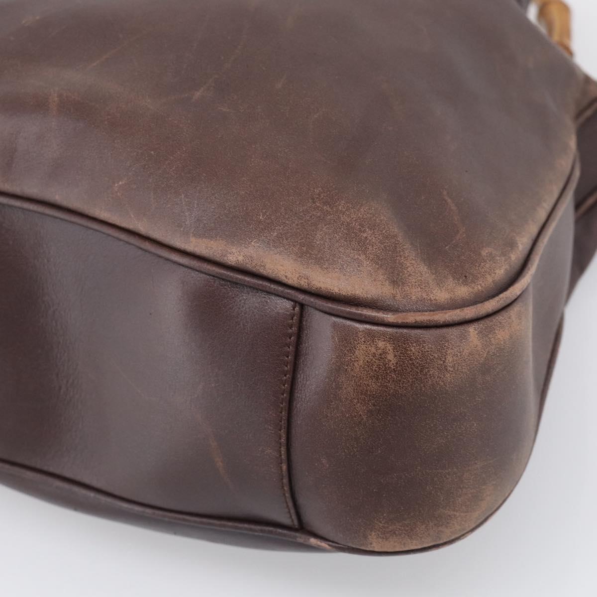 GUCCI Bamboo Hand Bag Leather 2way Brown Gold Tone 001 2123 1577 Auth ep16776