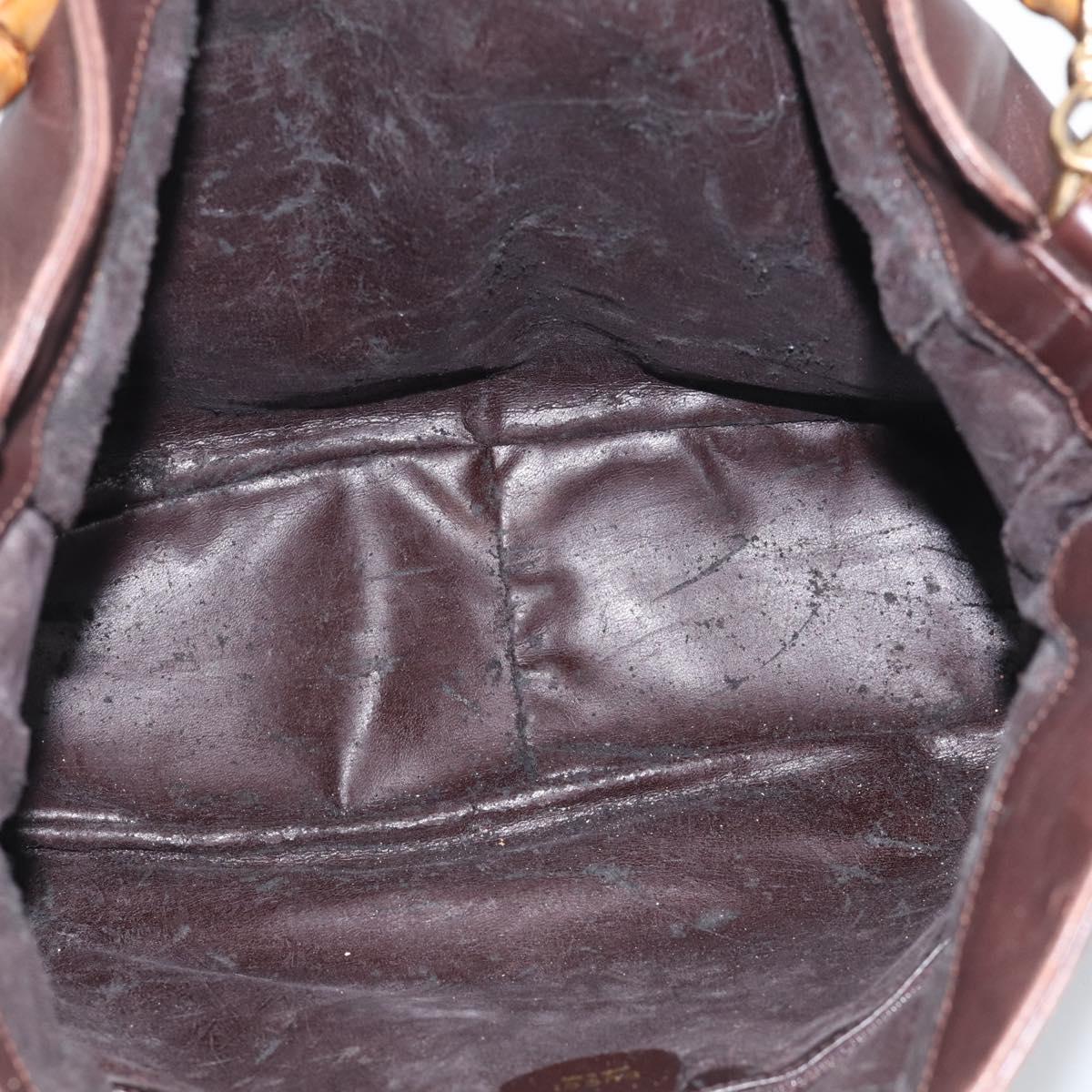 GUCCI Bamboo Hand Bag Leather 2way Brown Gold Tone 001 2123 1577 Auth ep16776