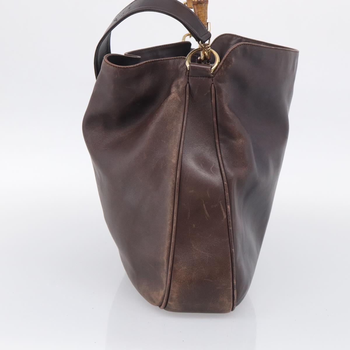 GUCCI Bamboo Hand Bag Leather 2way Brown Gold Tone 001 2123 1577 Auth ep16776