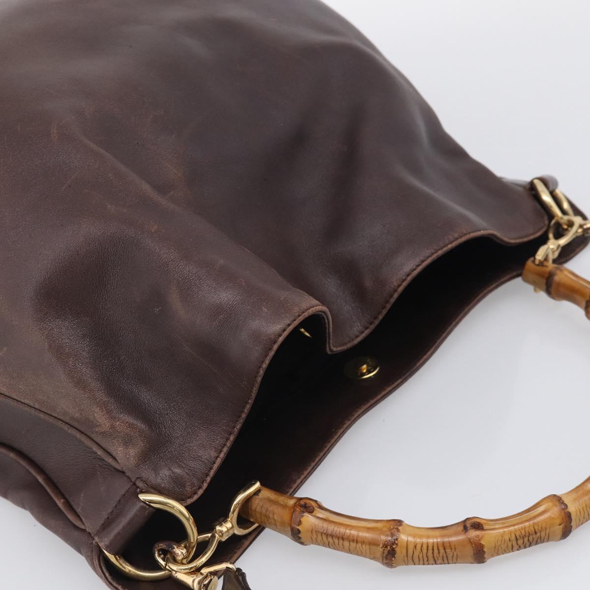 GUCCI Bamboo Hand Bag Leather 2way Brown Gold Tone 001 2123 1577 Auth ep16776