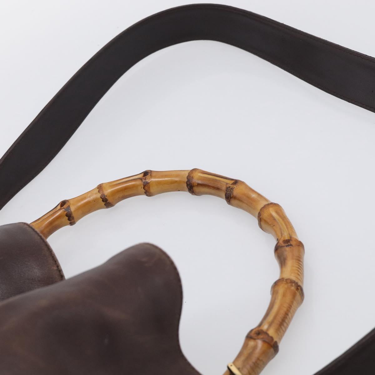 GUCCI Bamboo Hand Bag Leather 2way Brown Gold Tone 001 2123 1577 Auth ep16776