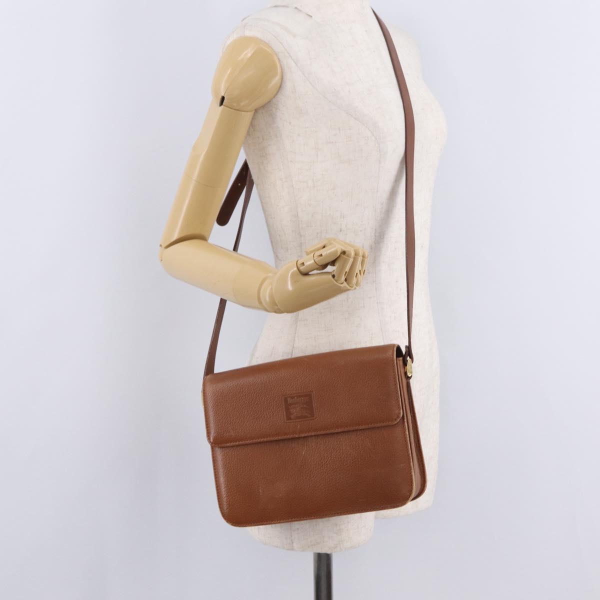 Burberrys Shoulder Bag Leather Brown Gold Tone Auth ep16784
