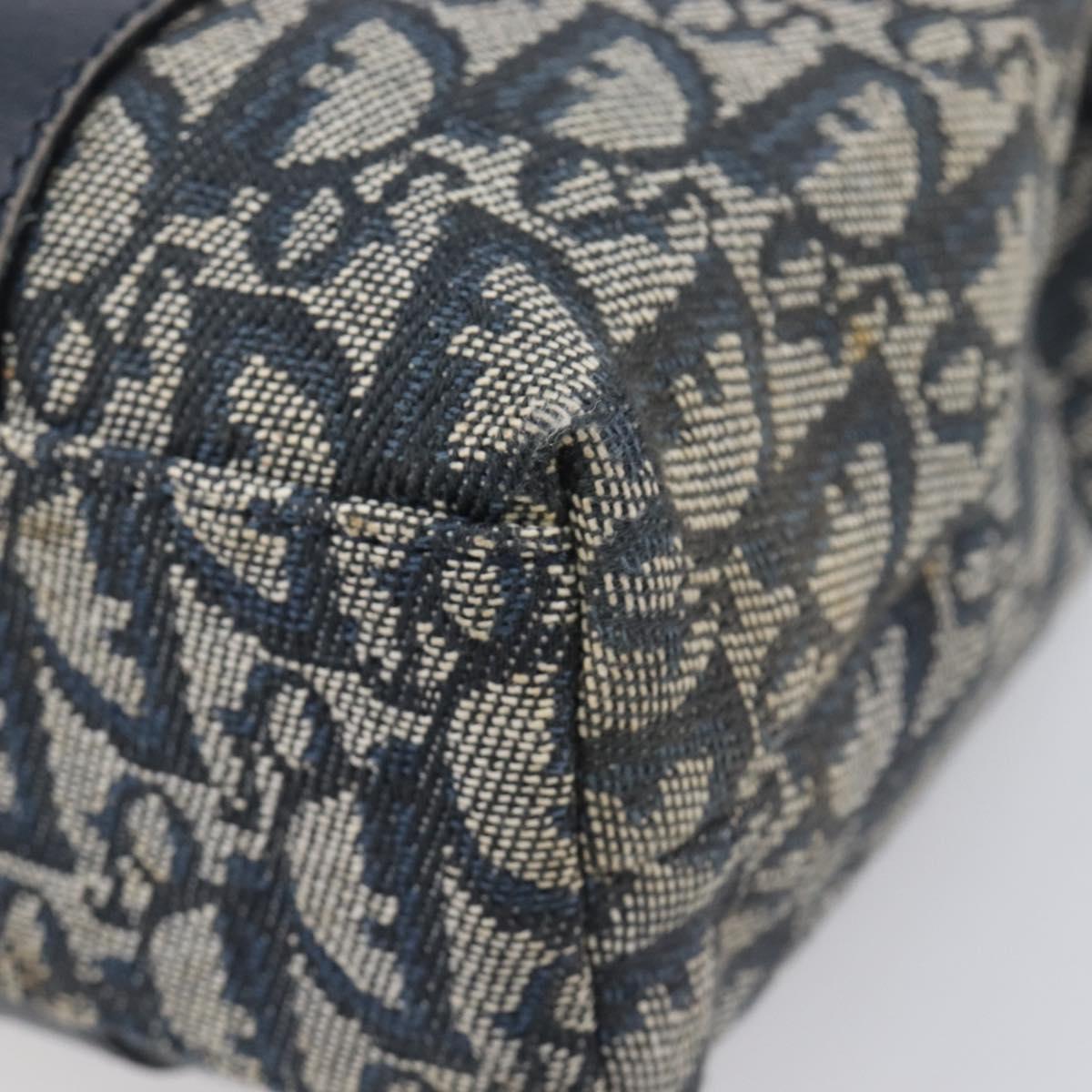 Christian Dior Trotter Canvas Hand Bag Navy Gold Tone Auth ep16785