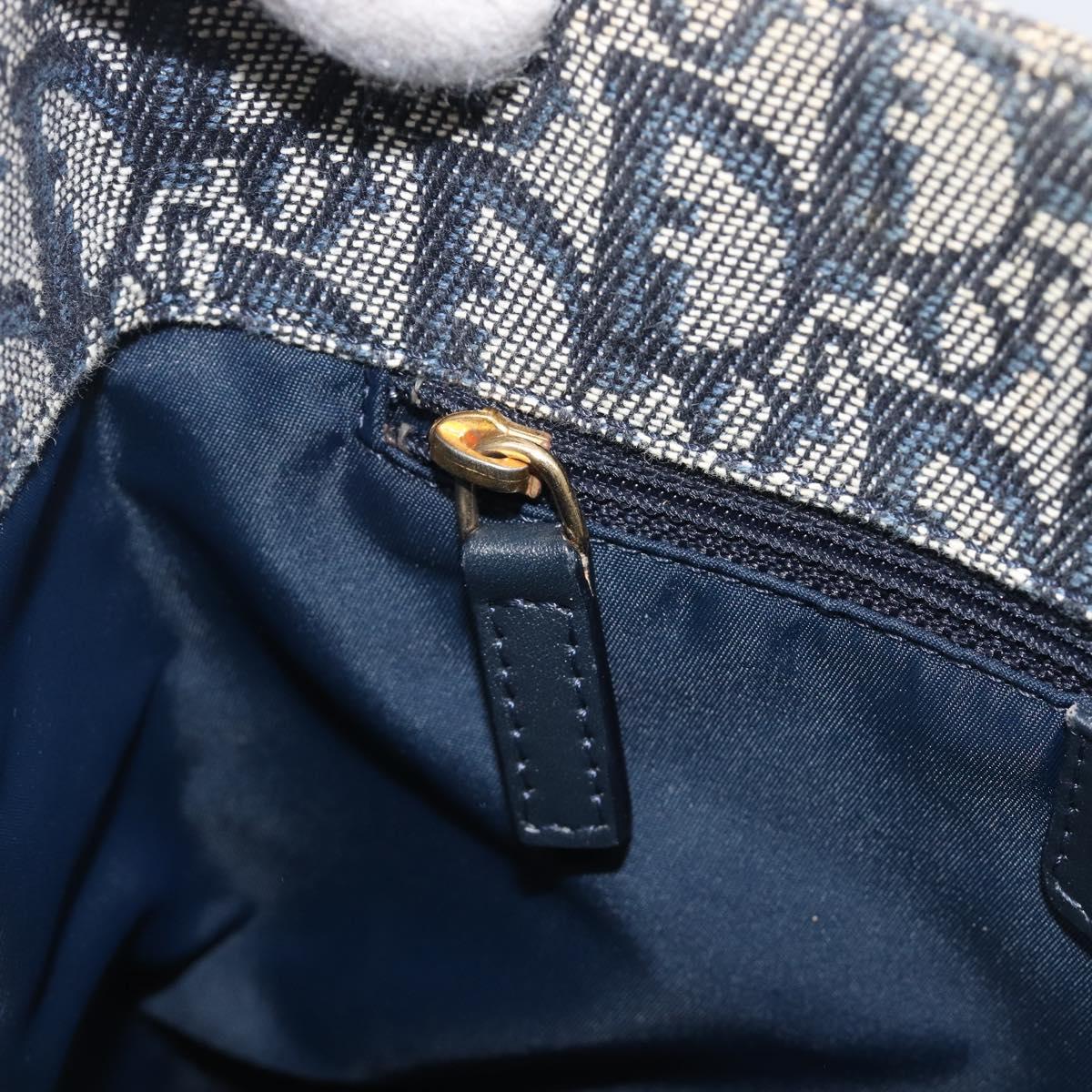Christian Dior Trotter Canvas Hand Bag Navy Gold Tone Auth ep16785