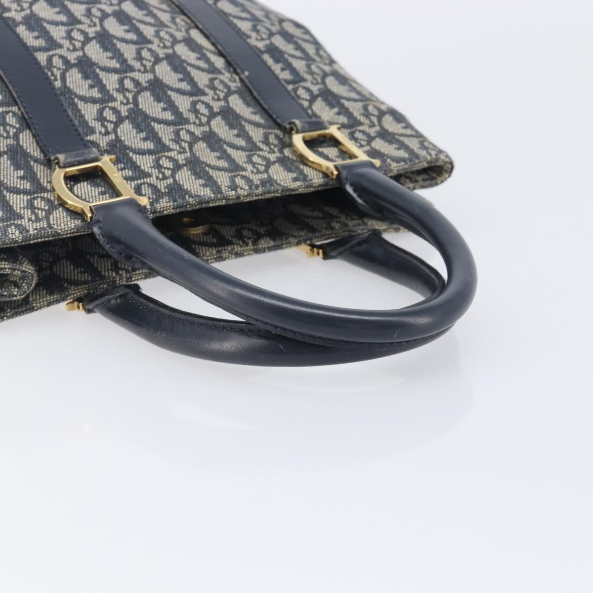Christian Dior Trotter Canvas Hand Bag Navy Gold Tone Auth ep16785