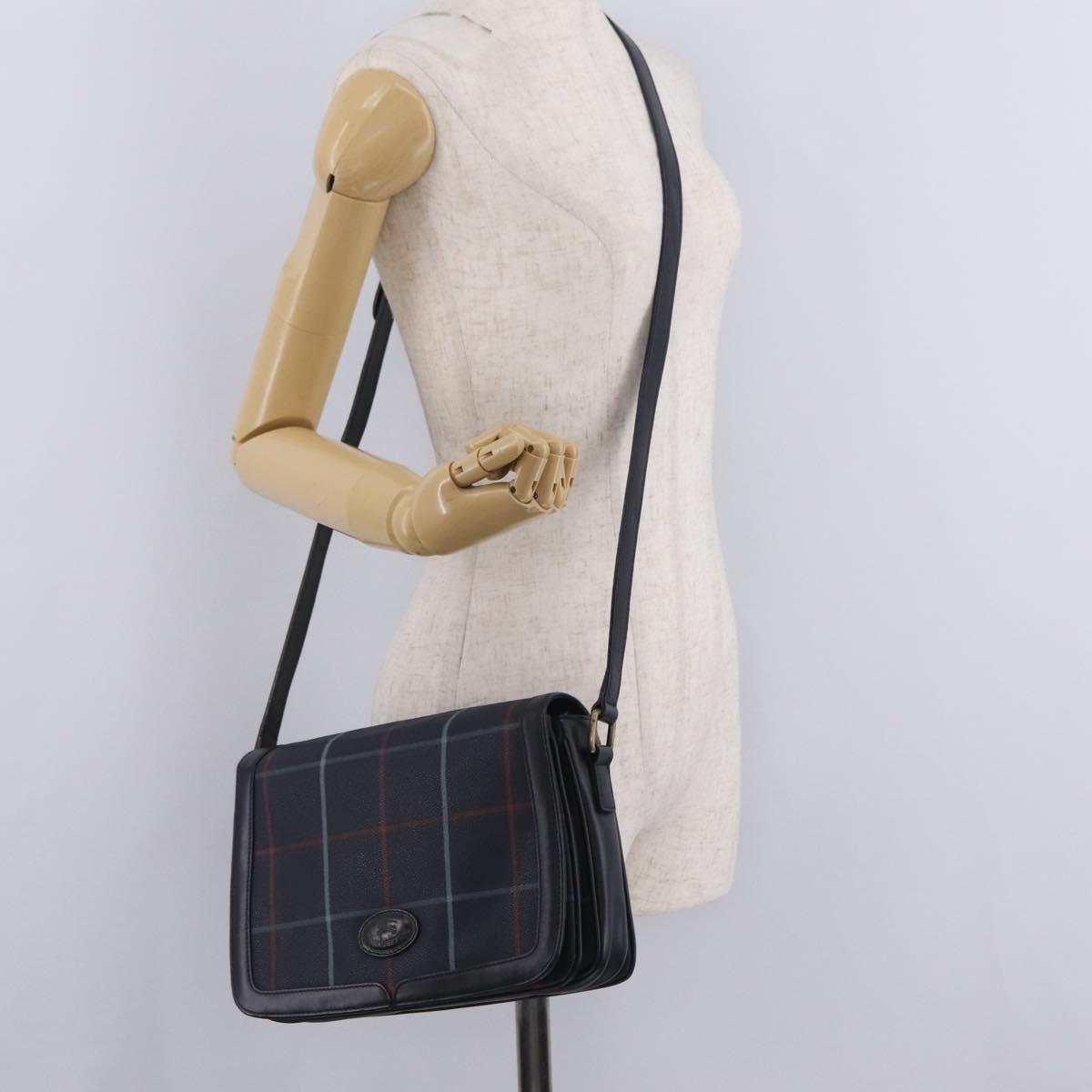 Burberrys Nova Check Shoulder Bag PVC Leather Navy Gold Tone Auth ep16786A