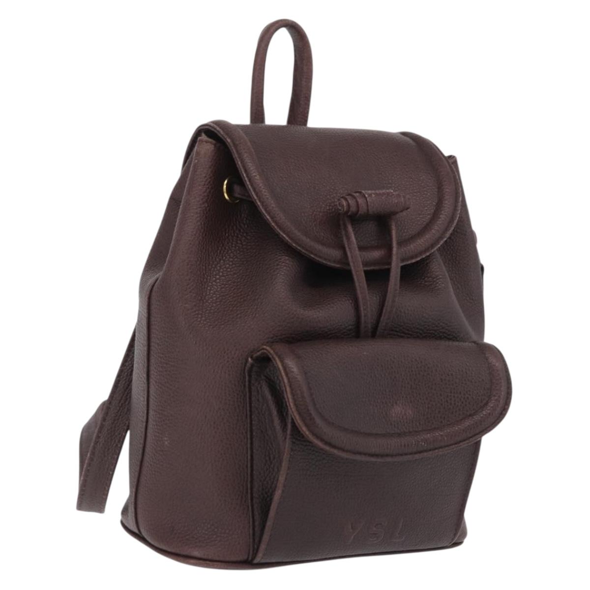 Saint Laurent Backpack Leather Brown Gold Auth ep16787