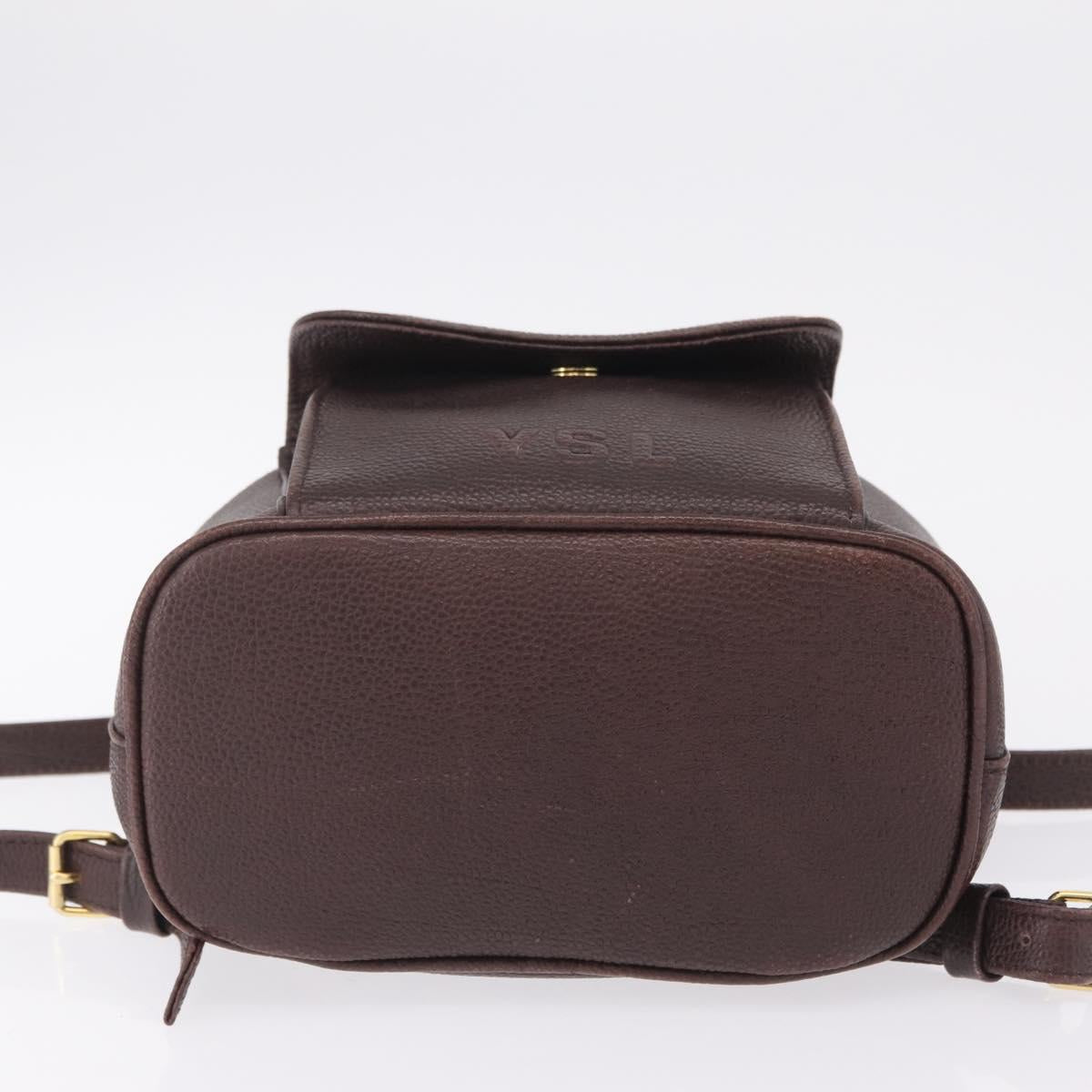 Saint Laurent Backpack Leather Brown Gold Auth ep16787