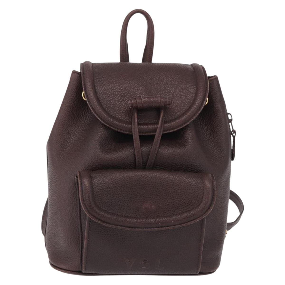 Saint Laurent Backpack Leather Brown Gold Auth ep16787