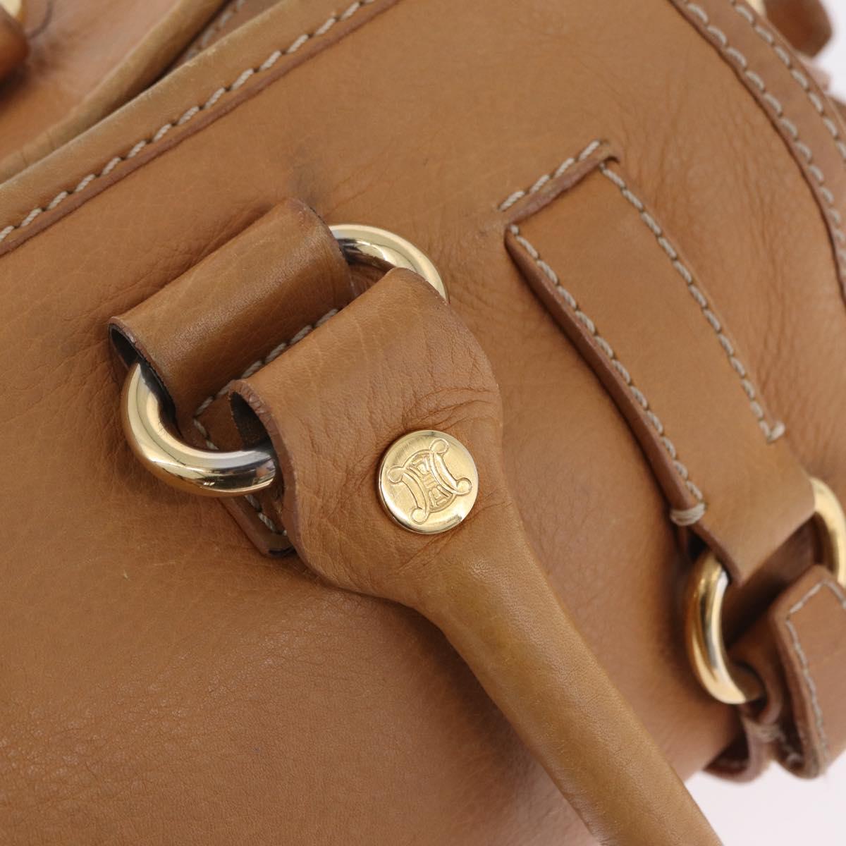 CELINE Hand Bag Leather Beige Gold Tone Auth ep16789A