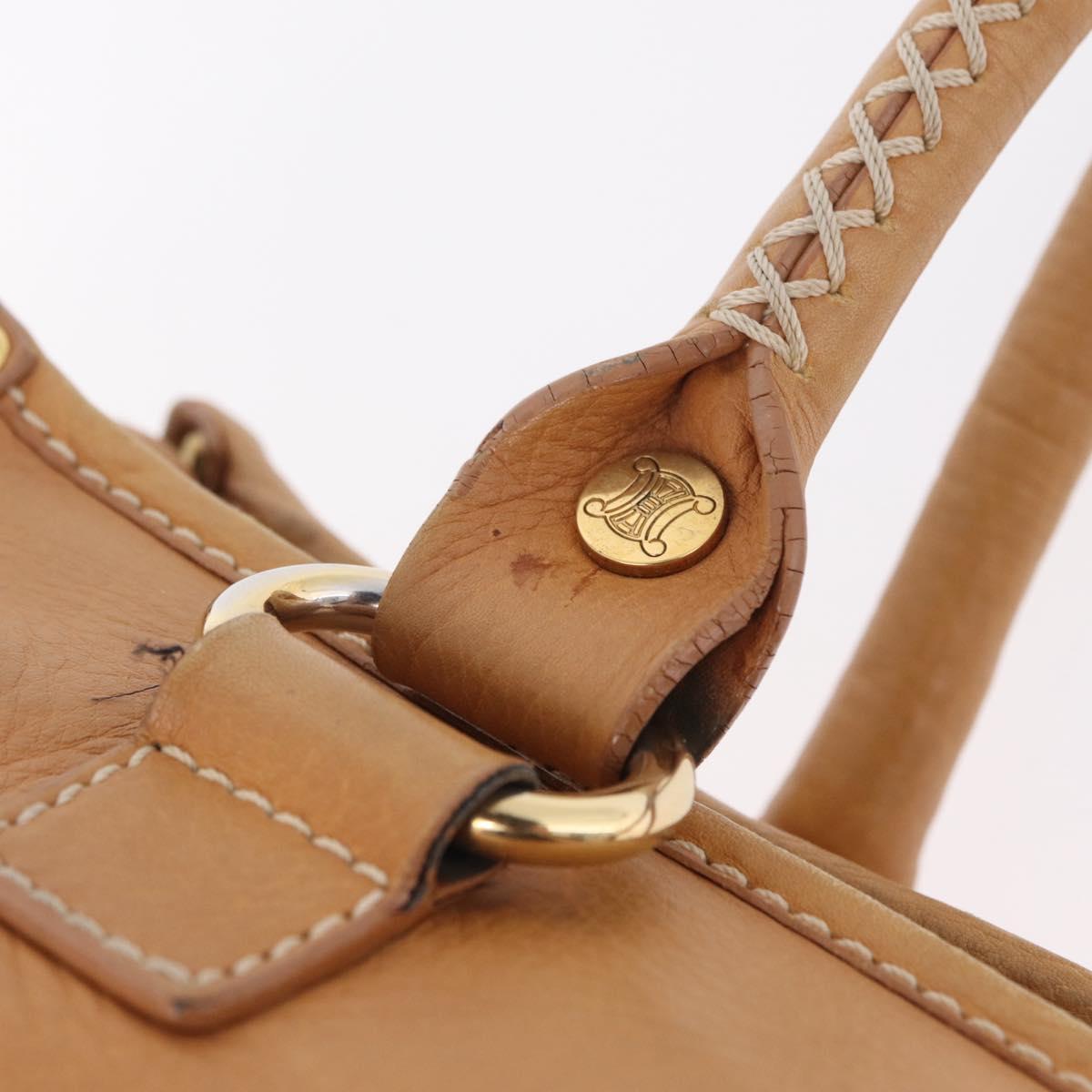 CELINE Hand Bag Leather Beige Gold Tone Auth ep16789A