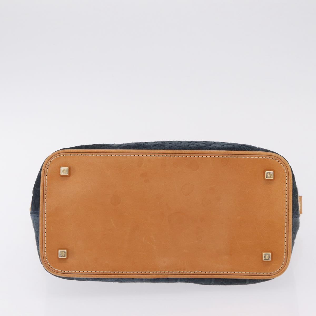 CELINE C Macadam Canvas Shoulder Bag Suede Navy Gold Auth ep16792A
