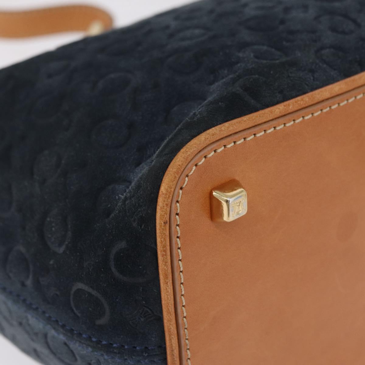 CELINE C Macadam Canvas Shoulder Bag Suede Navy Gold Auth ep16792A