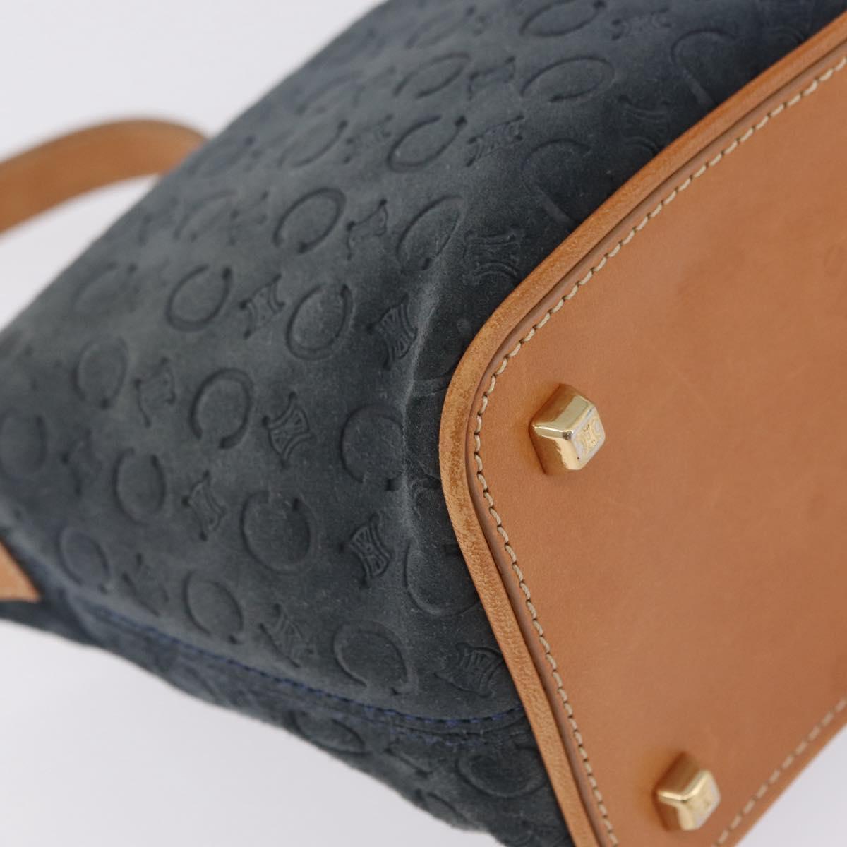 CELINE C Macadam Canvas Shoulder Bag Suede Navy Gold Auth ep16792A