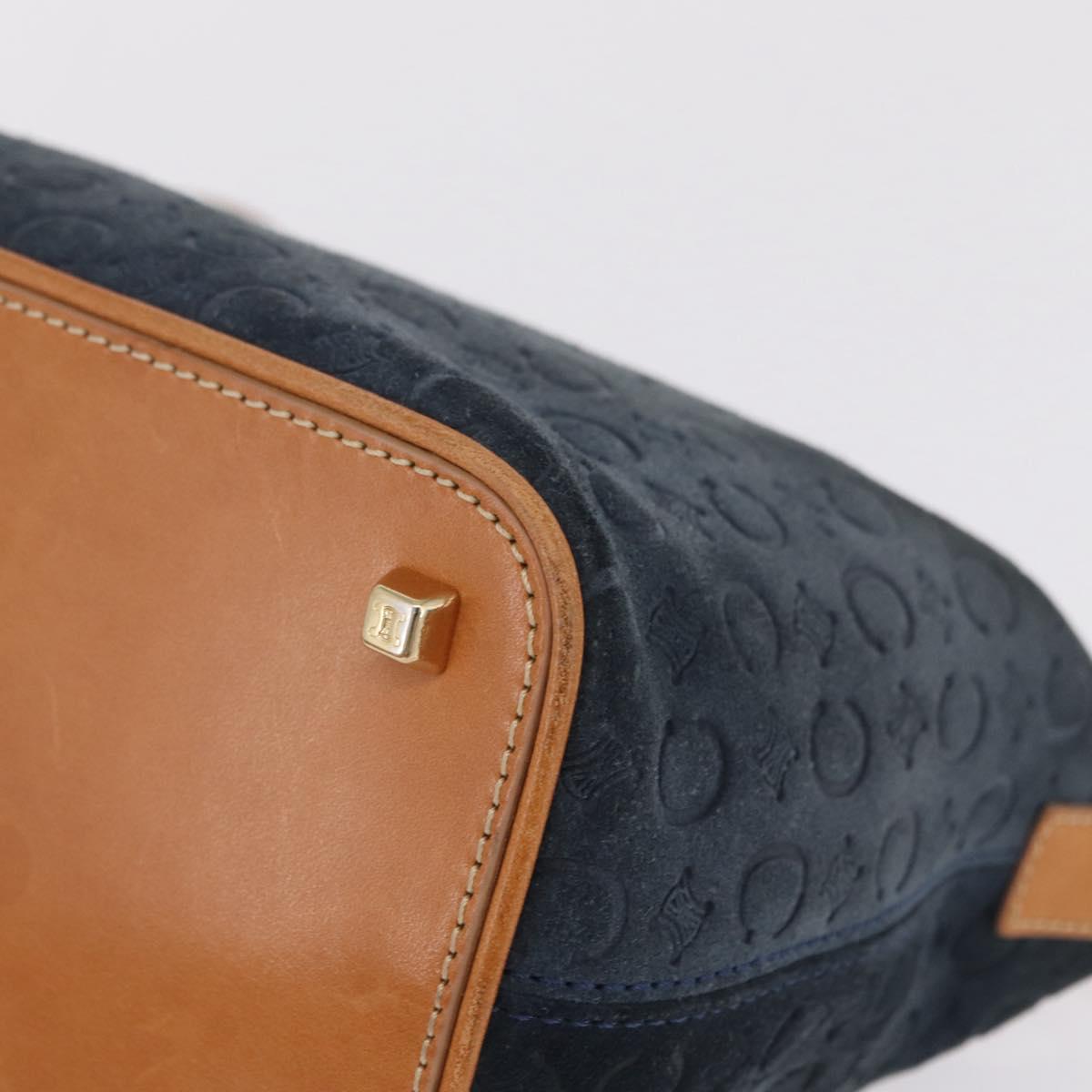 CELINE C Macadam Canvas Shoulder Bag Suede Navy Gold Auth ep16792A